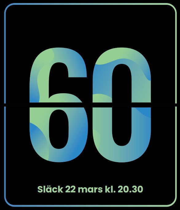 svart bakgrund blågrön logga Earth Hour 60 min