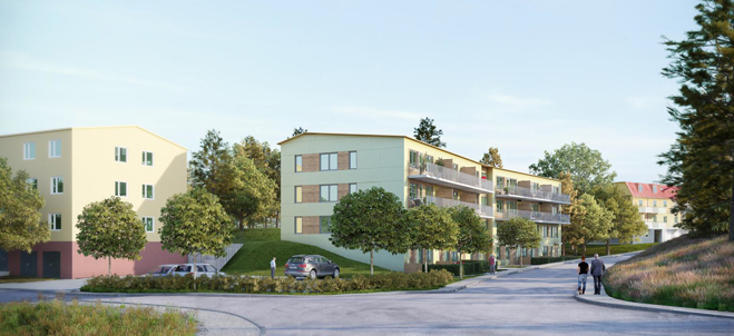 skiss på nya bostadshus i Järna