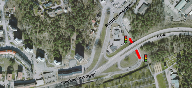 Kartbild över området med broreparation