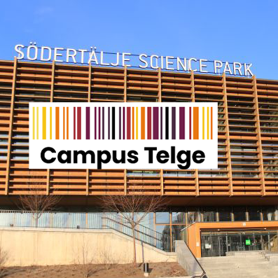 Framsida på byggnaden Science Park med inmonterad logotyp Campus Telge