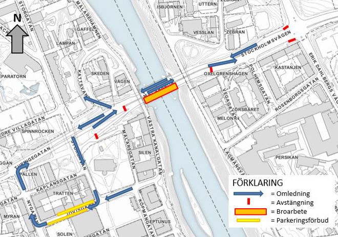 Karta Mälarbron omledning vecka 21