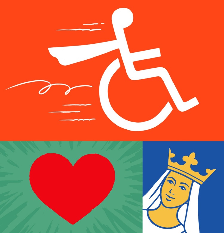 Bildillustration med två bilder på en fot i rörelse och en ritade bild på en person i rullstol. 