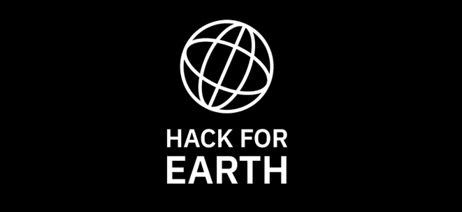 Svart bakgrund med texten Hack for earth i vitt över.
