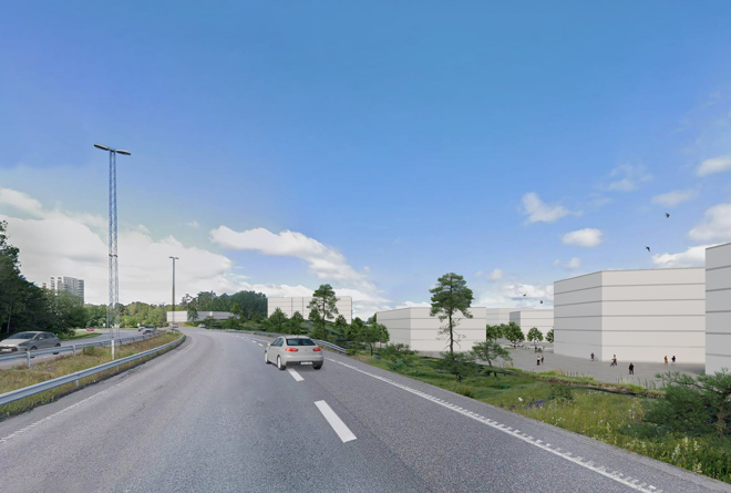 Visionsbild sedd från Stockholmsvägen, framtagen av ETTELVA Arkitekter