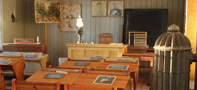 Bild på skolsalen i Lideby skola på Torekällberget