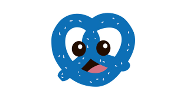 Illustration på chatboten Kringlan. Kringlan är blå och har ögon och mun.