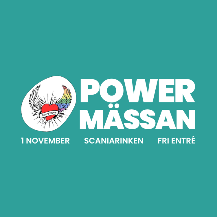 Grön bakgrund med text som berättar om Powermässan 2025, att den är gratis och när den är.