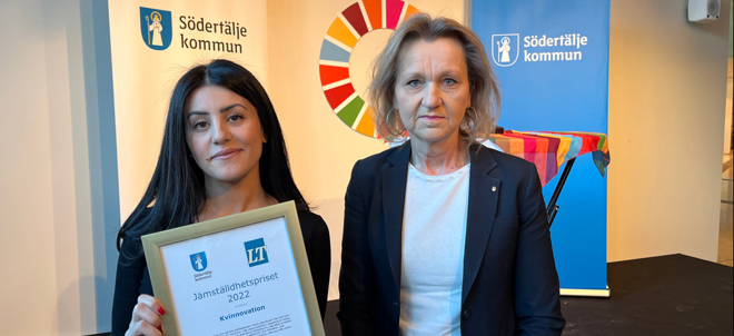 Jämställdhetspriset går år 2022 till Kvinnovation - Boel Godner och samt Kvinnovations grundare Marie-Christine Samre på bilden