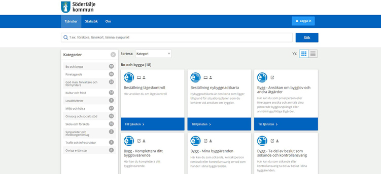 Skärmbild på Södertälje kommuns e-tjänsteplattform.