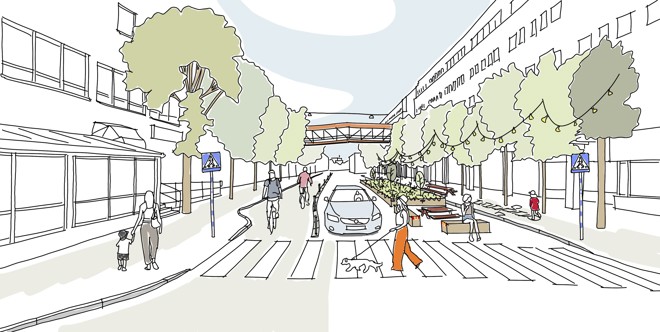 Illustration över Nygatan efter tillfällig omvandlingen 