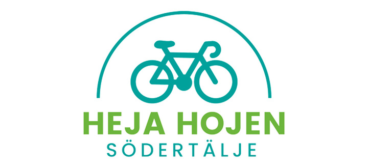 Tecknad cykel. Texten Heja hojen Södertälje.