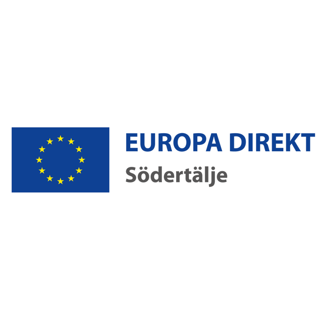 Bilden visar EU-flaggan med texten Europa Direkt Södertälje.