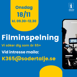 Blå affisch med information i vit text. Texten på affischen står i brödtexten.