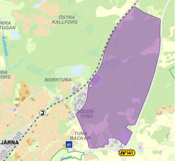 kart över järna med markerad företagsmark